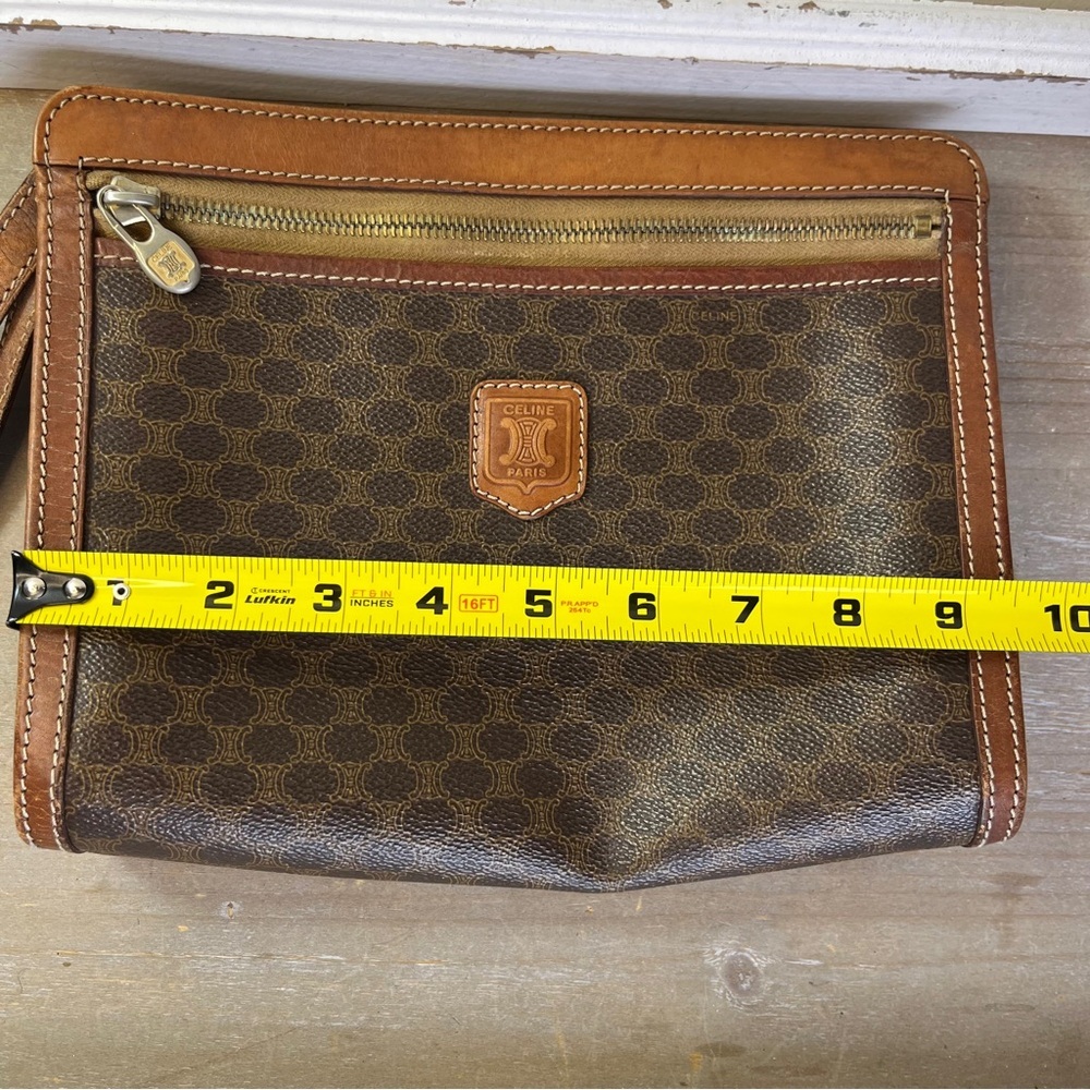 Vintage Celine Macadam Wristlet Zip Clutch Brown Retro Pouch Old Money Quiet Lux - Picture 13 of 16